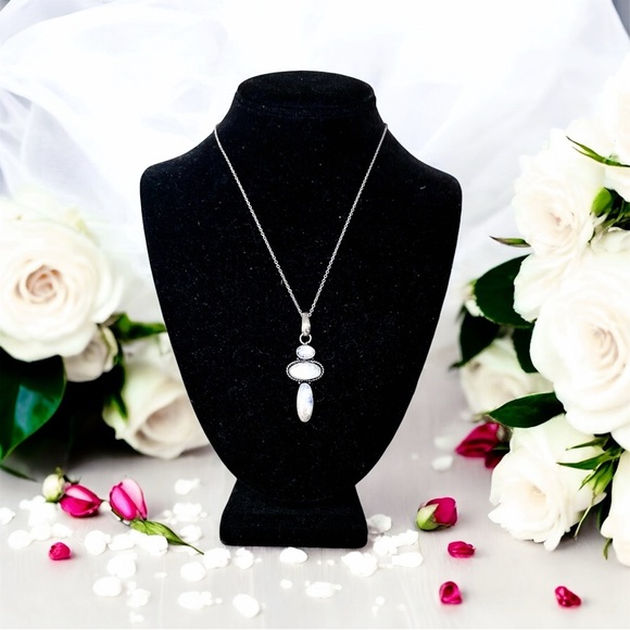 Natural Triple Rainbow Moonstone 925 Sterling Silver Pendant Dainty - Picture 11 of 11